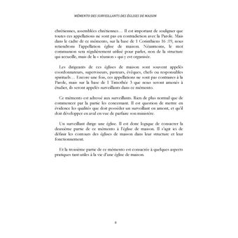 Mémento des surveillants des églises de maison