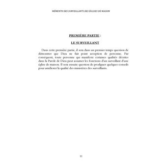 Mémento des surveillants des églises de maison