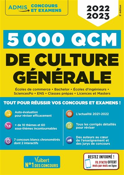 5000 QCM de culture générale Actu en ligne mois par mois Concours et examens 2019-2020