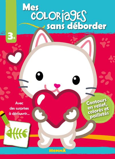 Mes coloriages sans déborder (Chat fond rouge)