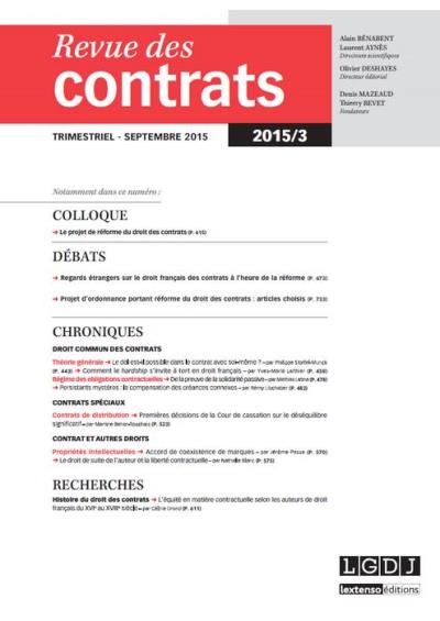 Revue des contrats n 3 - 2015 -  Collectif - broché