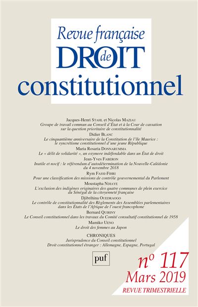 Revue française de droit constitutionnel 2019, N.117