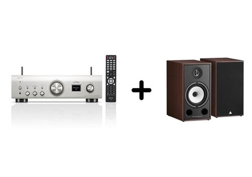 Un ampli Denon PMA 900HNE + une paire d'enceintes bibliothèque Triangle BR03 Noyer