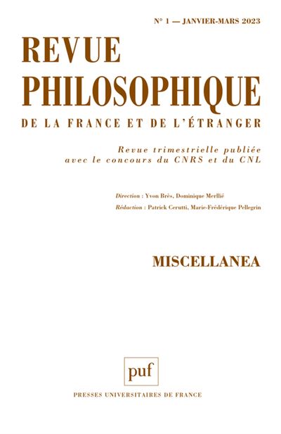 Revue philosophique 2023, t. 148(1) Tome 148 - broché - Collectif