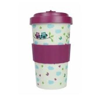 Mug en bambou Woodway motifs hibous violet 500 ml