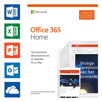 Software Microsoft Office 365 Home NL 12 + 3 maanden gratis (6 gebruikers)