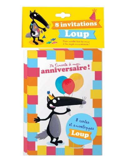 Pack 8 cartes d'invitations anniversaire Loup