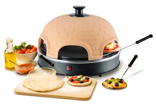 Four à Pizza Emerio PIZZARETTE - Terre Cuite Faite Main - Pour 6 Mini Pizzas - Design Breveté - Alternative Raclette/Fondue