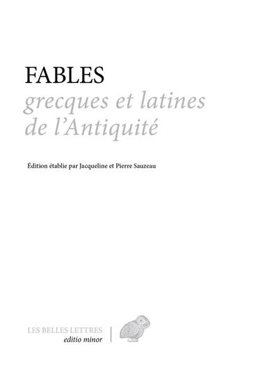 Fables grecques et latines de l'antiquite