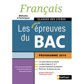 Français - Les épreuves du Bac - Classes des lycées (Français M et T) - Elève - 2019