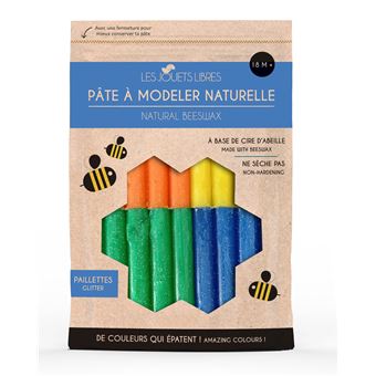 Pâte à modeler cire d'abeille -  4 couleurs pailletées