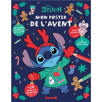 Disney Stitch - Mon poster de l'Avent - 24 jours de coloriage - Un grand poster de 40x60cm - Avec stickers et stickers métallisés