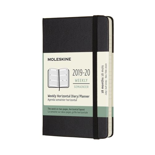 Moleskine 18 MND Agenda - 2019/20 - Wekelijks Horizontaal - Pocket (9x14 cm) - Zwart - Harde Kaft