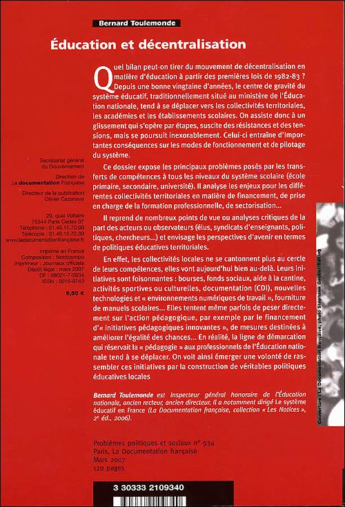Education et décentralisation n 934 mars 2007
