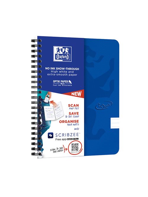 OXFORD Touch cahier à spirale A5 ligné 70 fls couverture en carton souple bleu