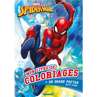 Marvel Spider-Man Mon livre de coloriages + un grand poster (Fond bleu aquarelle)