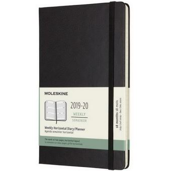 Agenda 18 Mois Semainier Horizontal 2019 -20 Grand Format Noir Rigide