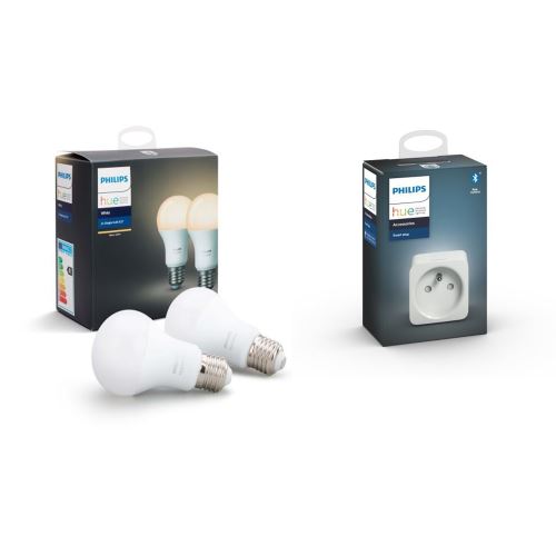 Pack de 2 ampoules connectées Philips Hue E27 Blanc + Prise intelligente Philips Hue Connectée Blanc