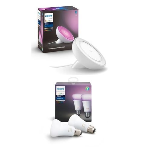 Lampe à poser Philips Hue Bloom Blanc + Pack de 2 ampoules connectées Philips Hue E27 White & Colors