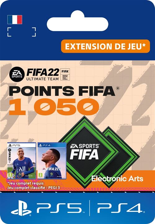 Code de telechargement extension DLC FIFA 22 Ultimate Team 1050 points PS4