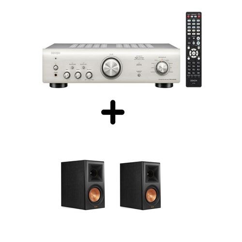 Un ampli Denon PMA 600NE + une paire d'enceintes bibliothèque Klipsch RP Ebony