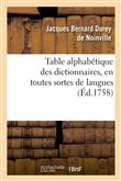 Table alphabétique des dictionnaires , en toutes sortes de langues & sur toutes sortes de sciences