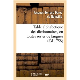 Table alphabétique des dictionnaires , en toutes sortes de langues & sur toutes sortes de sciences