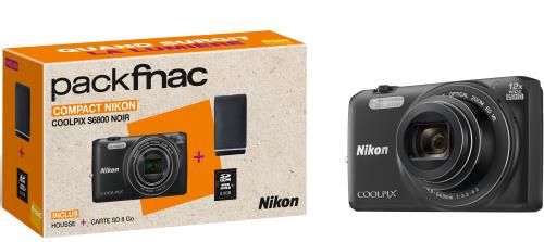 Pack Fnac : Compact Nikon Coolpix S6800 WiFi, Noir + Etui + Carte mémoire SDHC 8 Go