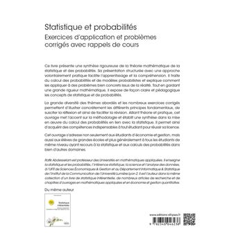 Statistique et probabilités - Exercices d’application et problèmes corrigés avec rappels de cours