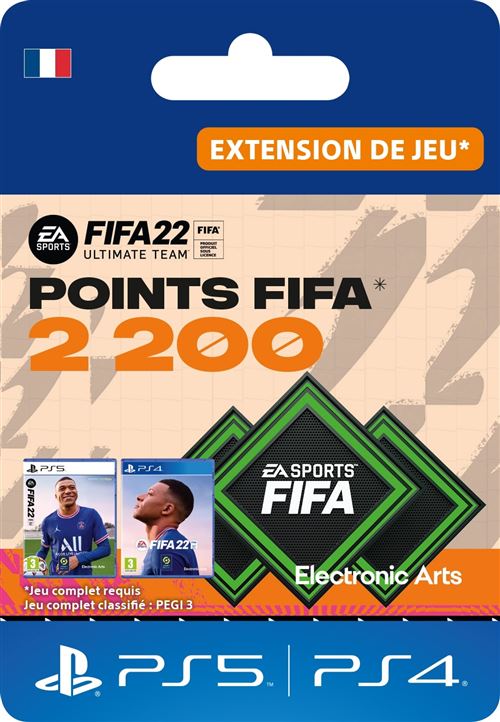 Code de téléchargement extension DLC FIFA 22 Ultimate Team 2200 points PS4