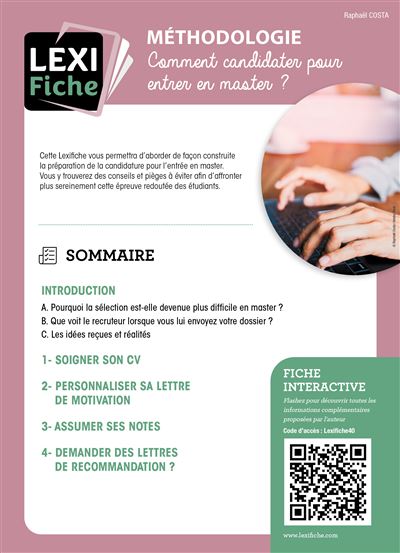 Méthodologie : comment candidater pour entrer en Master - Raphaël Costa - broché