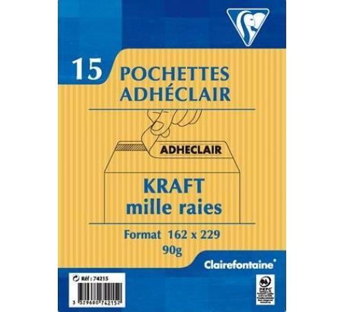15 pochettes autoadhésives Clairefontaine 162x229mm Kraft mille raies 90g