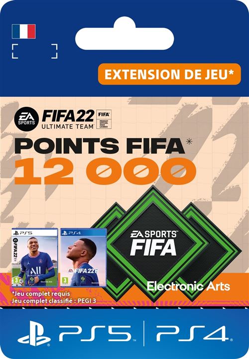 Code de téléchargement extension DLC FIFA 22 Ultimate Team 12000 points PS4