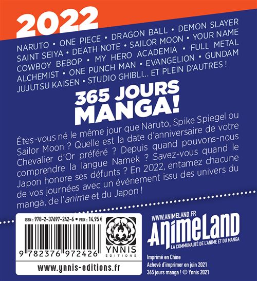 éphéméride 365 jours japanime & manga (édition 2024) - Animeland
