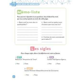 100 Jeux de mémoire pour stimuler vos neurones