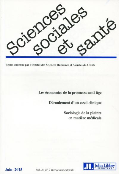 Revue sciences sociales et sante - Volume 33 - Juin 2015