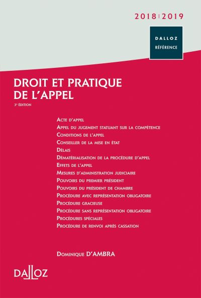 Droit et pratique de l'appel 2018-2019
