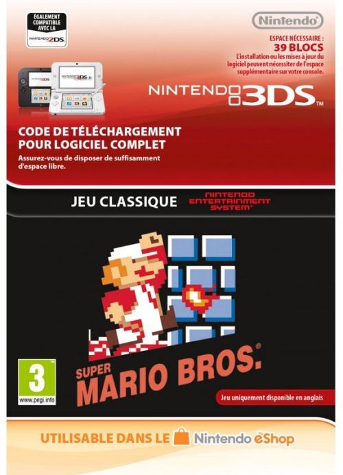 Code de téléchargement Super Mario Bros. Nintendo 3DS, Code de téléchargement, Top Prix fnac