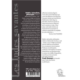 Traité des poisons et des antidotes contre les drogues mortelles ou Epitre à al-Fâdi