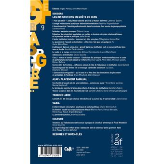 Cahiers de l'enfance et de l'adolescence 9 - Les institutions en quête de sens