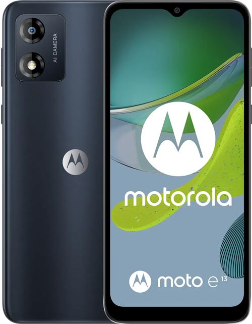 Motorola Moto E13 - 4G smartphone - double SIM - RAM 2 Go / Mémoire interne 64 Go - microSD slot - Écran LCD - 6.5 - 1600 x 720 pixels (60 Hz) - rear camera 13 MP - front camera 5 MP - noir cosmique