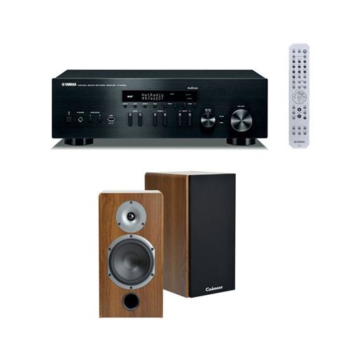 Amplificateur Yamaha MusicCast RN402 Noir + Enceinte Compacte Cabasse Antigua MT32 Noyer vendue Par Paire