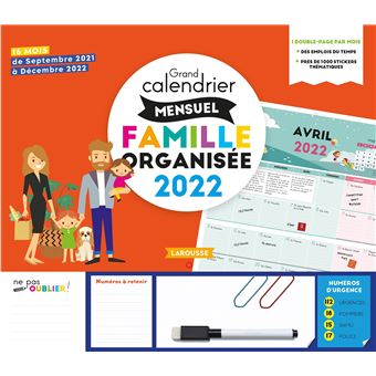 Grand calendrier mensuel famille organisée 2022 - broché - Collectif -  Achat Livre