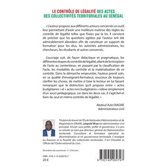 Le contrôle de légalité des actes des collectivités territoriales au Sénégal