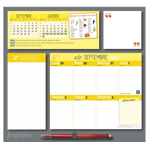 Calendrier 2023 Fnac Frigobloc Hebdomadaire 2023 - Calendrier D'organisation Familiale / Sem (De  Sept. 2022 À Déc. 2023) Septembre 2022-Décembre 2023 - Dernier Livre De  Collectif - Précommande & Date De Sortie | Fnac