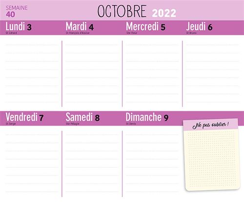 Calendrier 2023 Fnac Frigobloc Hebdomadaire 2023 - Calendrier D'organisation Familiale / Sem (De  Sept. 2022 À Déc. 2023) Septembre 2022-Décembre 2023 - Dernier Livre De  Collectif - Précommande & Date De Sortie | Fnac