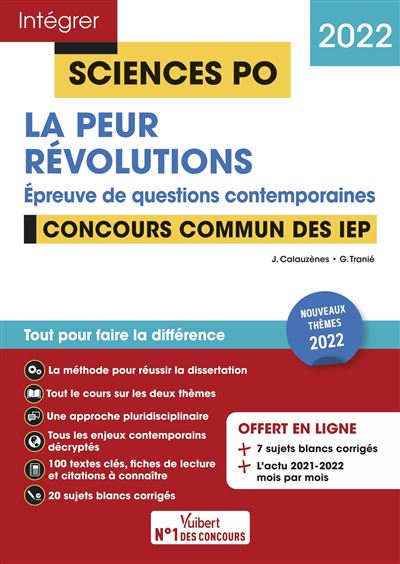 Sciences Po - La peur - Révolution - Questions contemporaines - Thèmes 2022 - Jérôme Calauzènes - broché