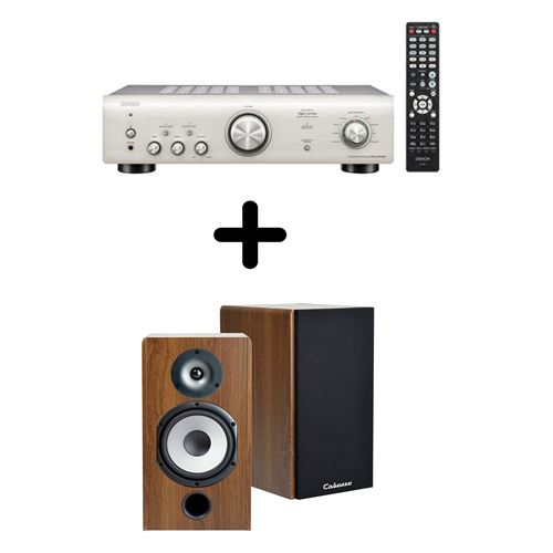 Un ampli Denon PMA 600NE + une paire d'enceintes bibliothèque Cabasse Antigua MT322 Noyer