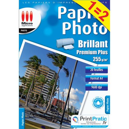 Micro Application Papier Photo Offre spéciale 1=2 - Blanc - A4 (210 x 297 mm) - 255 g/m² - 20 feuille(s) papier photo (pack de 2)