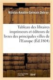Tableau des libraires imprimeurs et éditeurs de livres des principales villes de l'Europe